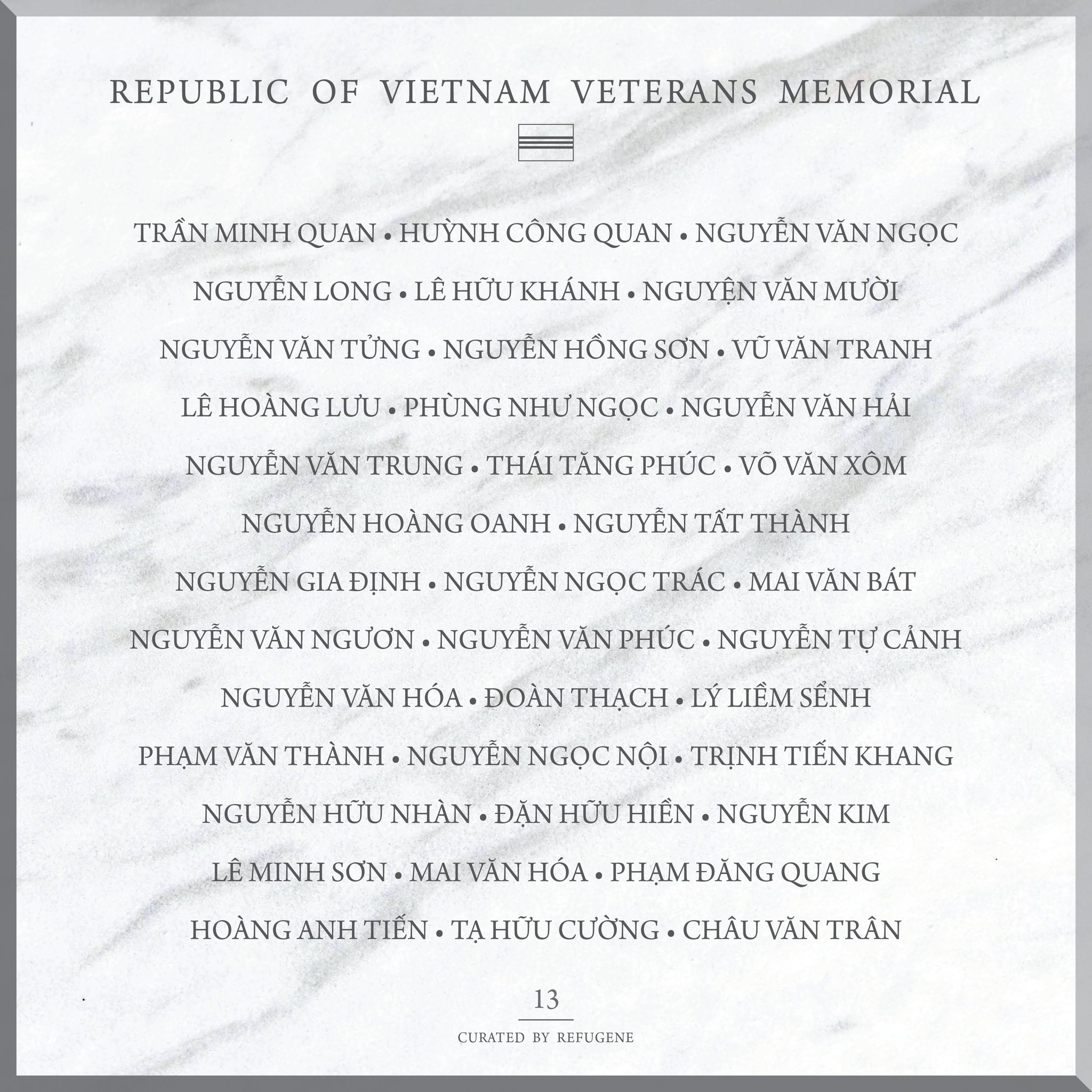 REPUBLIC OF VIETNAM VETERANS MEMORIAL :: PANEL 13