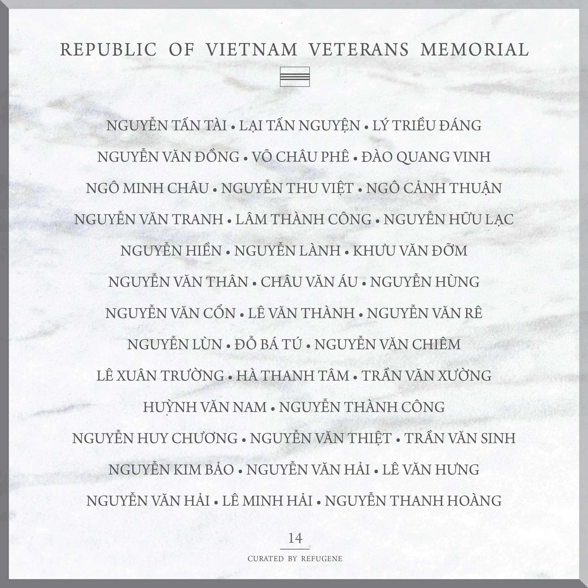 REPUBLIC OF VIETNAM VETERANS MEMORIAL :: PANEL 14