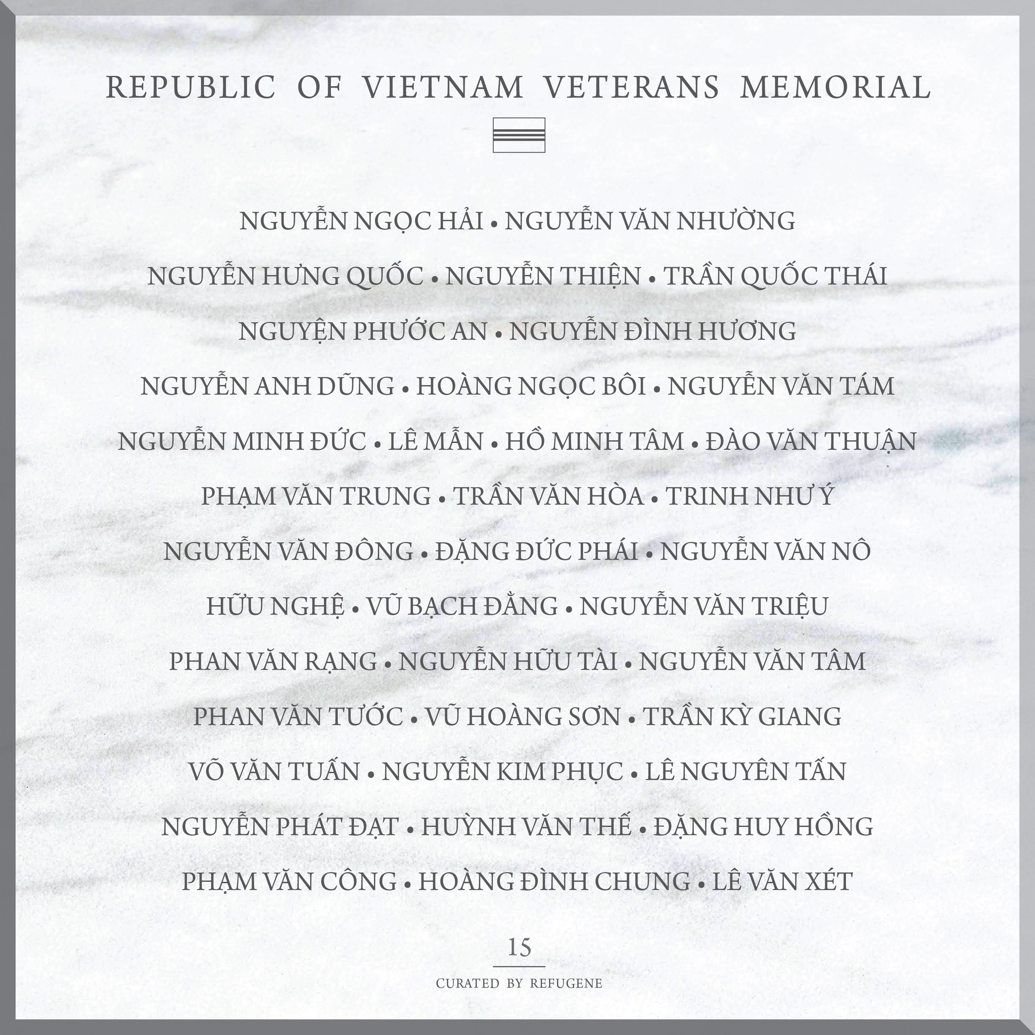 REPUBLIC OF VIETNAM VETERANS MEMORIAL :: PANEL 15