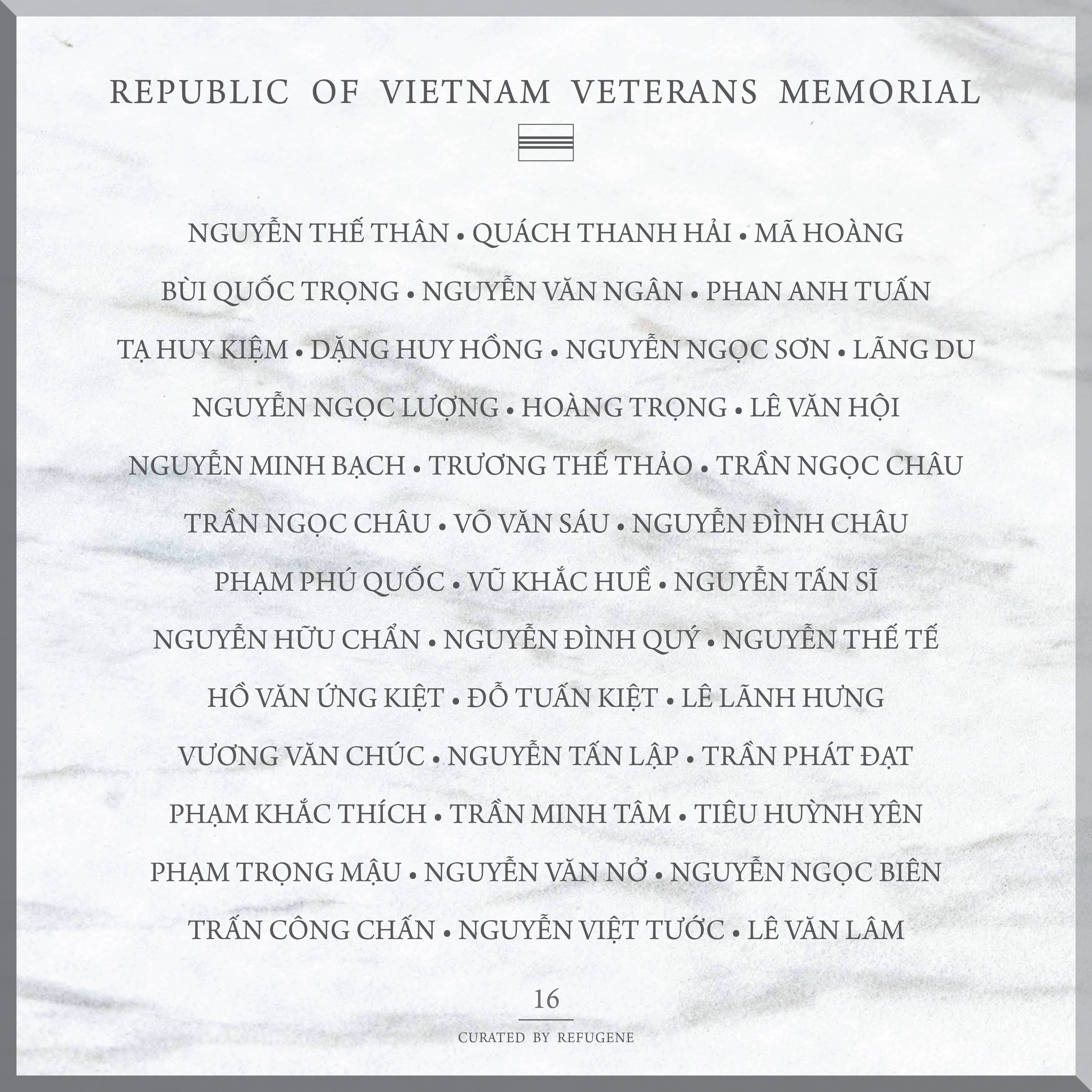 REPUBLIC OF VIETNAM VETERANS MEMORIAL :: PANEL 16