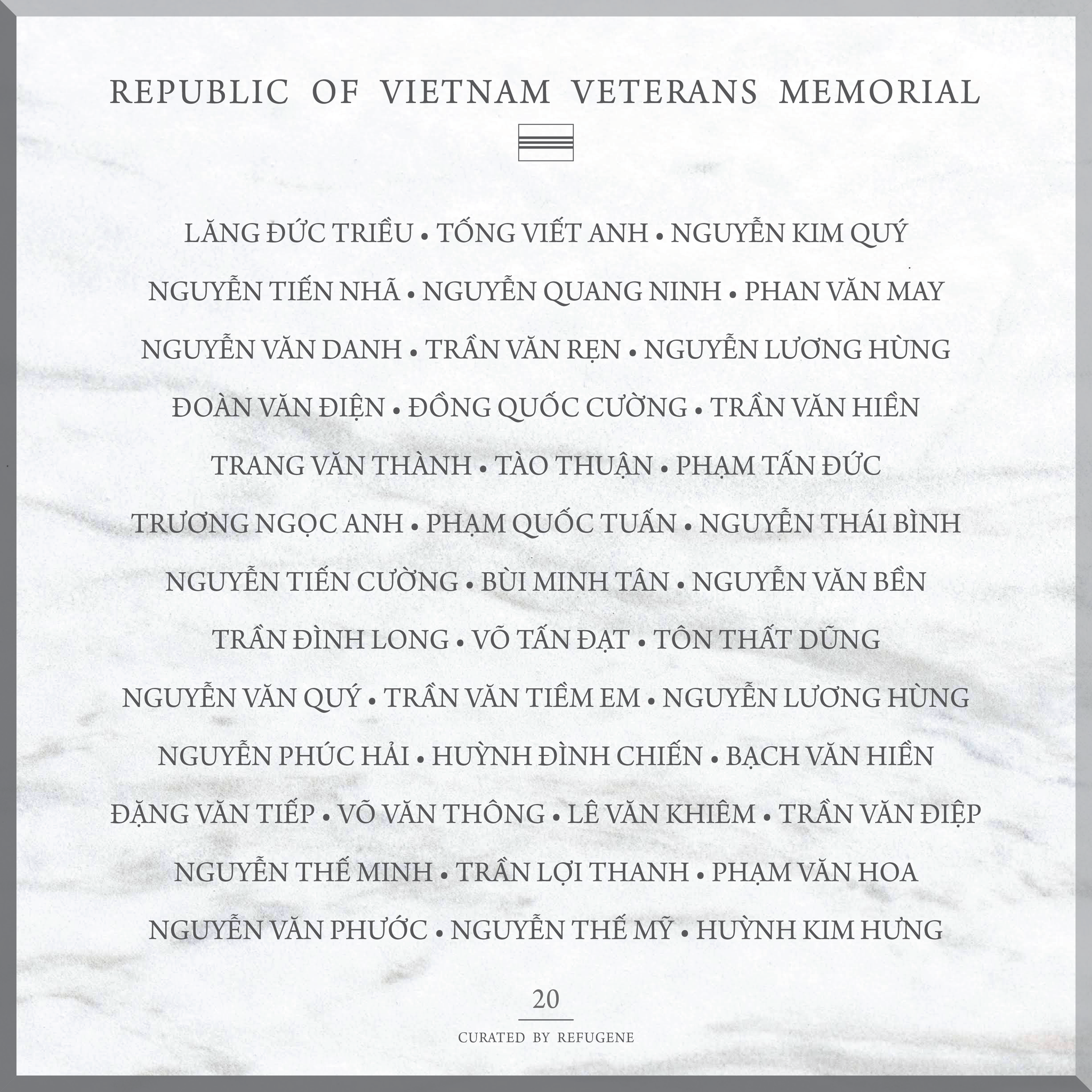 REPUBLIC OF VIETNAM VETERANS MEMORIAL :: PANEL 20
